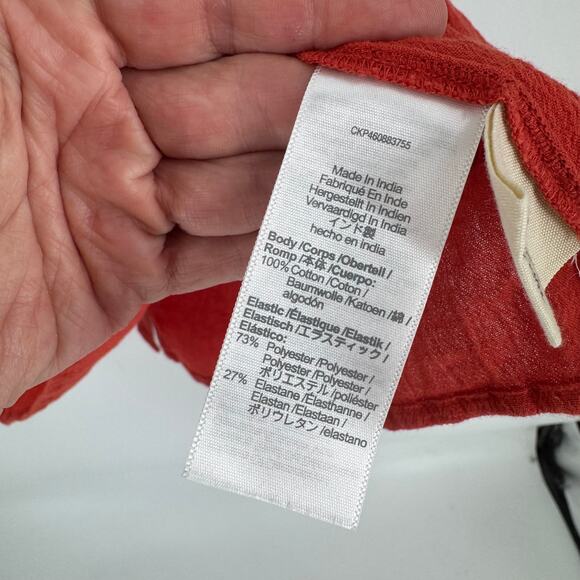 Madewell Rust Eyelet-Sleeve Lucie Smocked Peplum Top Size Large - Picture 7 of 8